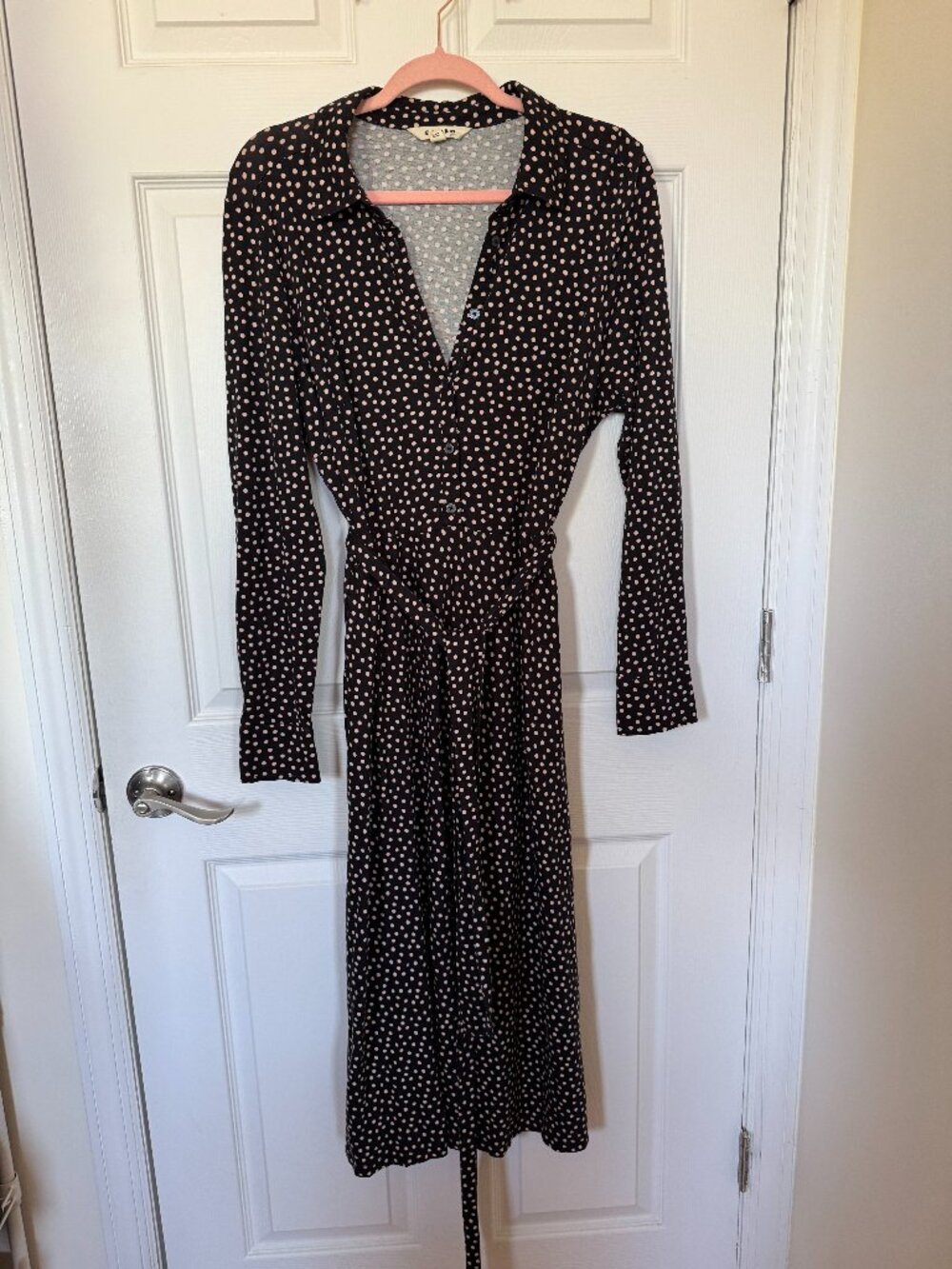 Boden Polka Dot Jersey Midi Shirt Dress Size 14